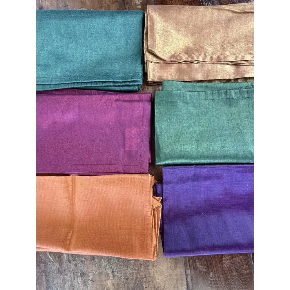 Crate & Barrel Elan 12 Jewel Tone Napkins 12 Metal Rings Bark Basket Set Fall